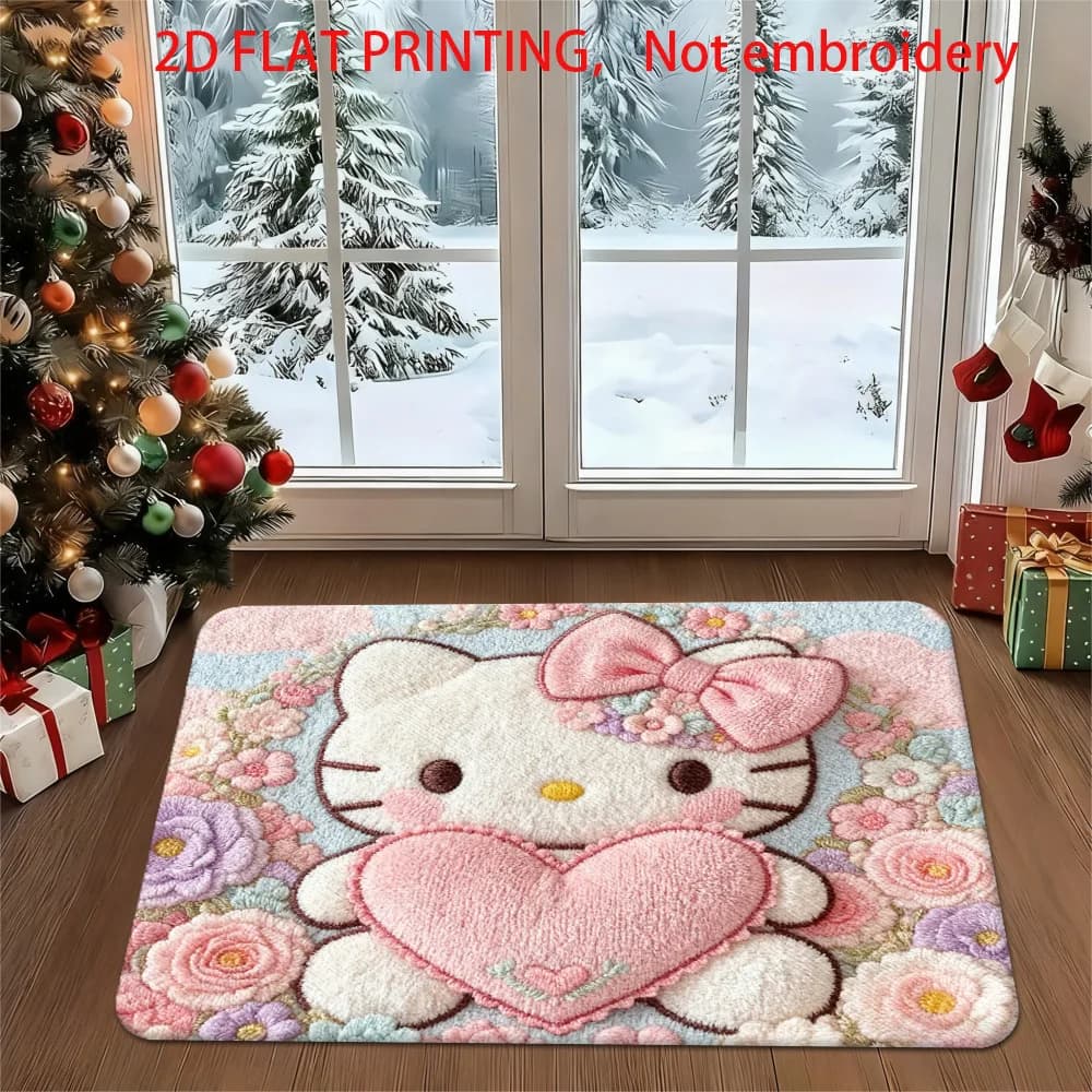 Sanrio Hello Kitty Anti-slip Carpet - Soft flannel carpet with cute Hello Kitty face, suitable for bedroom, living room, room - Co