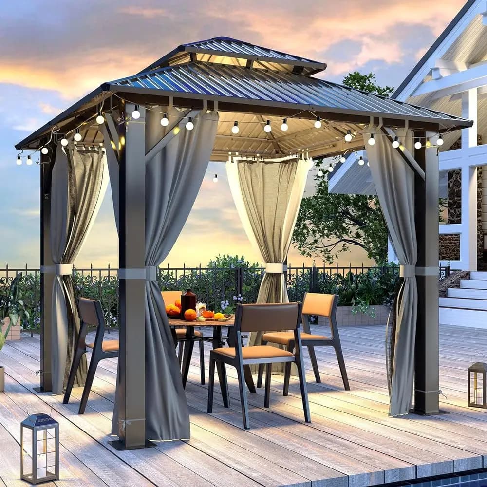 Gazebo in acciaio resistente da 2,6 m x 2,6 m con tende e zanzariere per spazi esterni