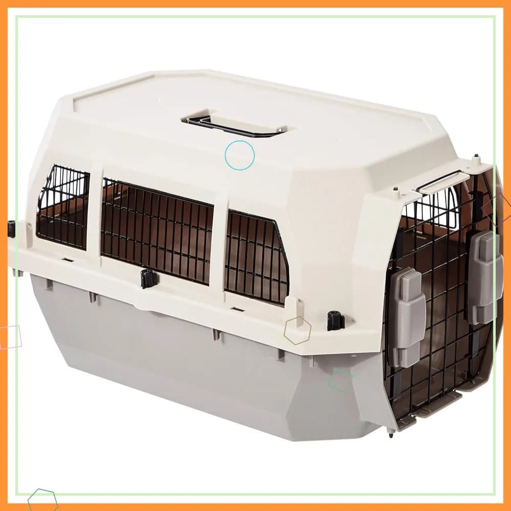 Trasportino per animali rigido con ventilazione in metallo, porta singola da viaggio, beige, 23,6x15,7x13 pollici