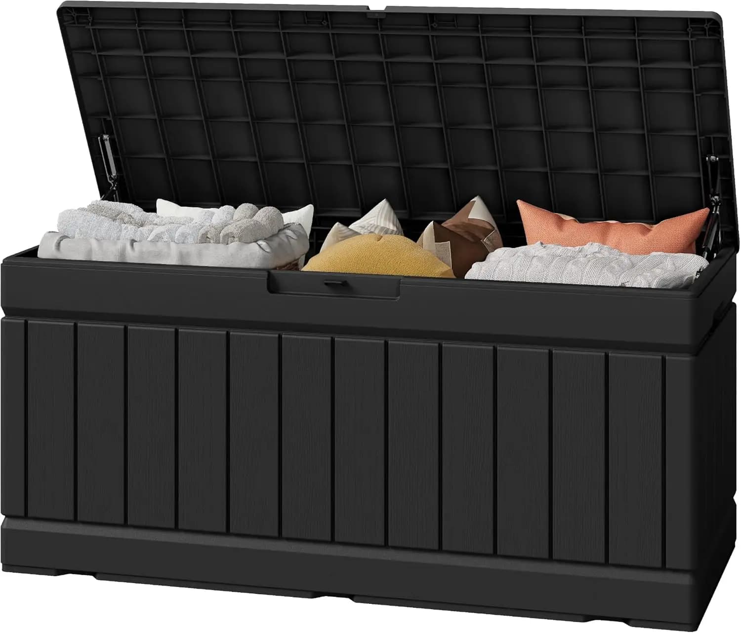 Contenitore da Esterno da 82 Galloni con Coperchio per Mobili da Giardino, Attrezzi da Giardino, Accessori per Piscina, Chiudibile a Chiave, Nero
