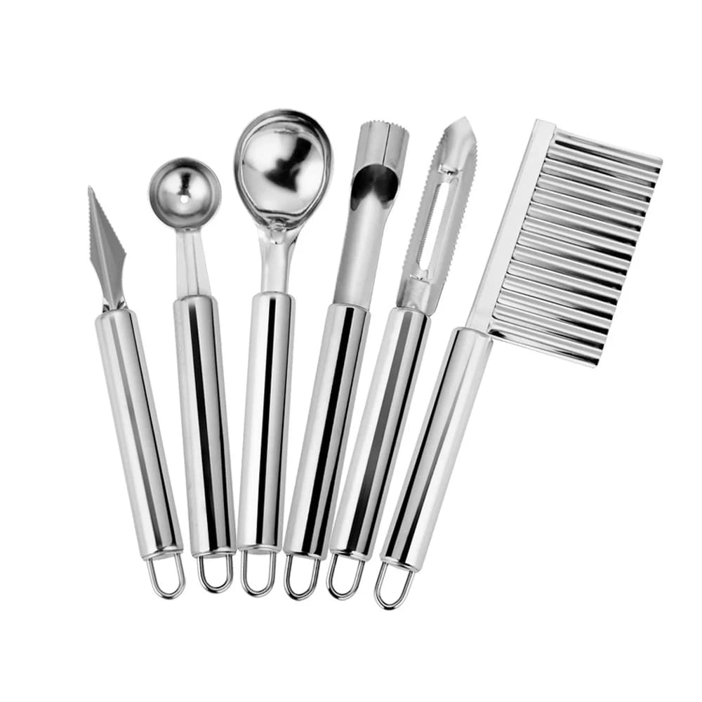 Set di 6 Pezzi in Acciaio Inox per Cucina: Coltello Pelapatate, Set di Utensili Piccoli, Coltello per Intaglio Frutta e Melone, Cucchiaio per Gelato