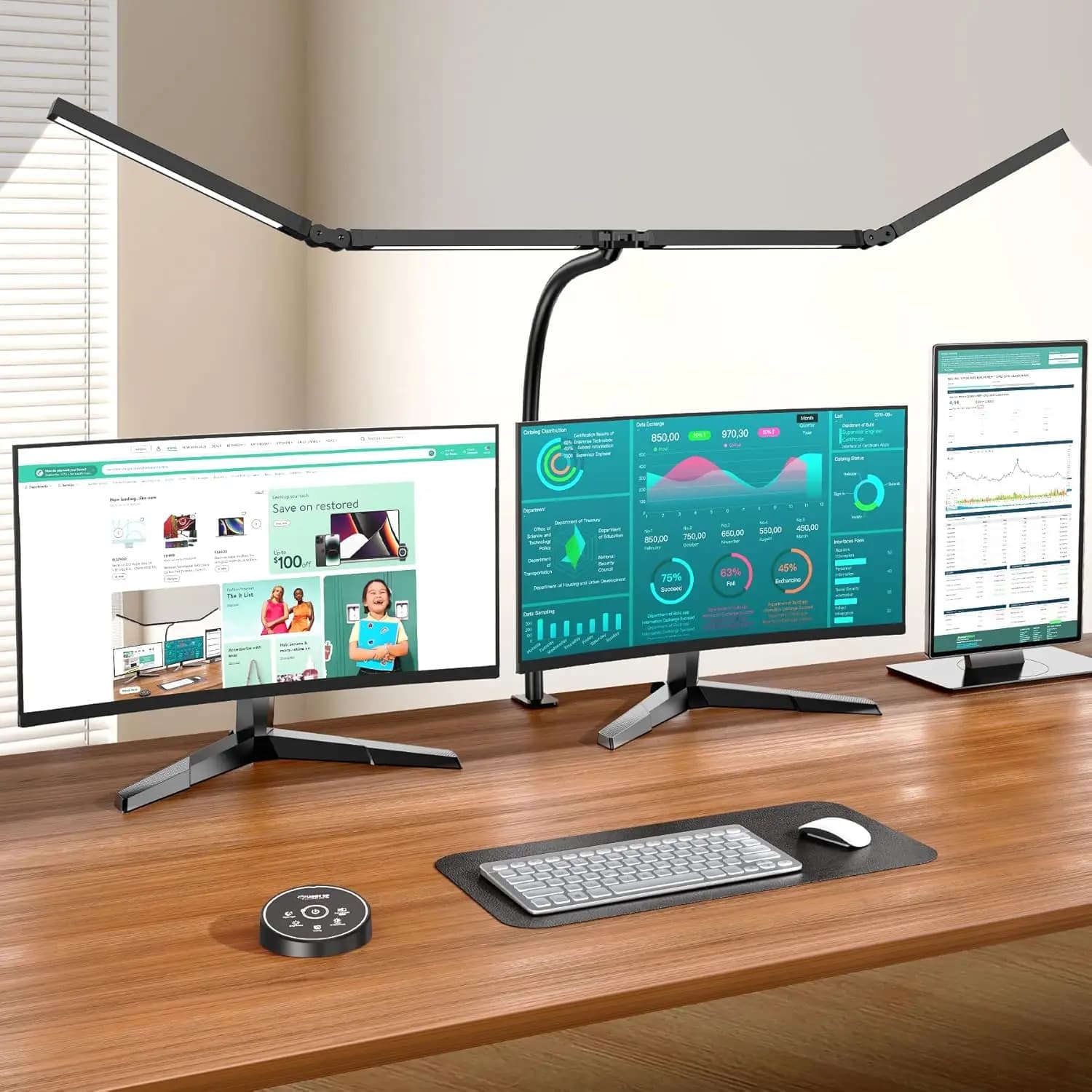 Lampada da Scrivania LED Regolabile con Telecomando - 4 Teste, Luce Dimmerabile per Casa e Ufficio