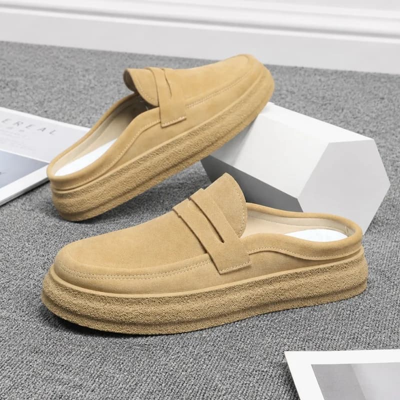 Half Shoes for Men Mules Large Size 45 46 Semi-Drag Loafers Slippers Open-back Casual Shoes Backless Slides Sandal Slip On Flats