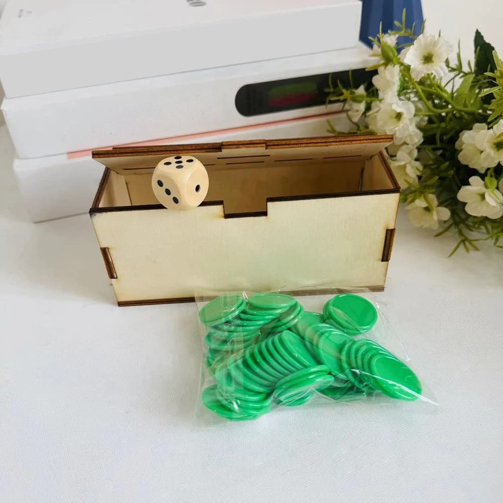 Gioco Coin Drop con Dadi e Scatola in Legno, Gioco da Tavolo Divertente per Famiglie, Giochi con Dadi e Monete per Bambini e Adulti