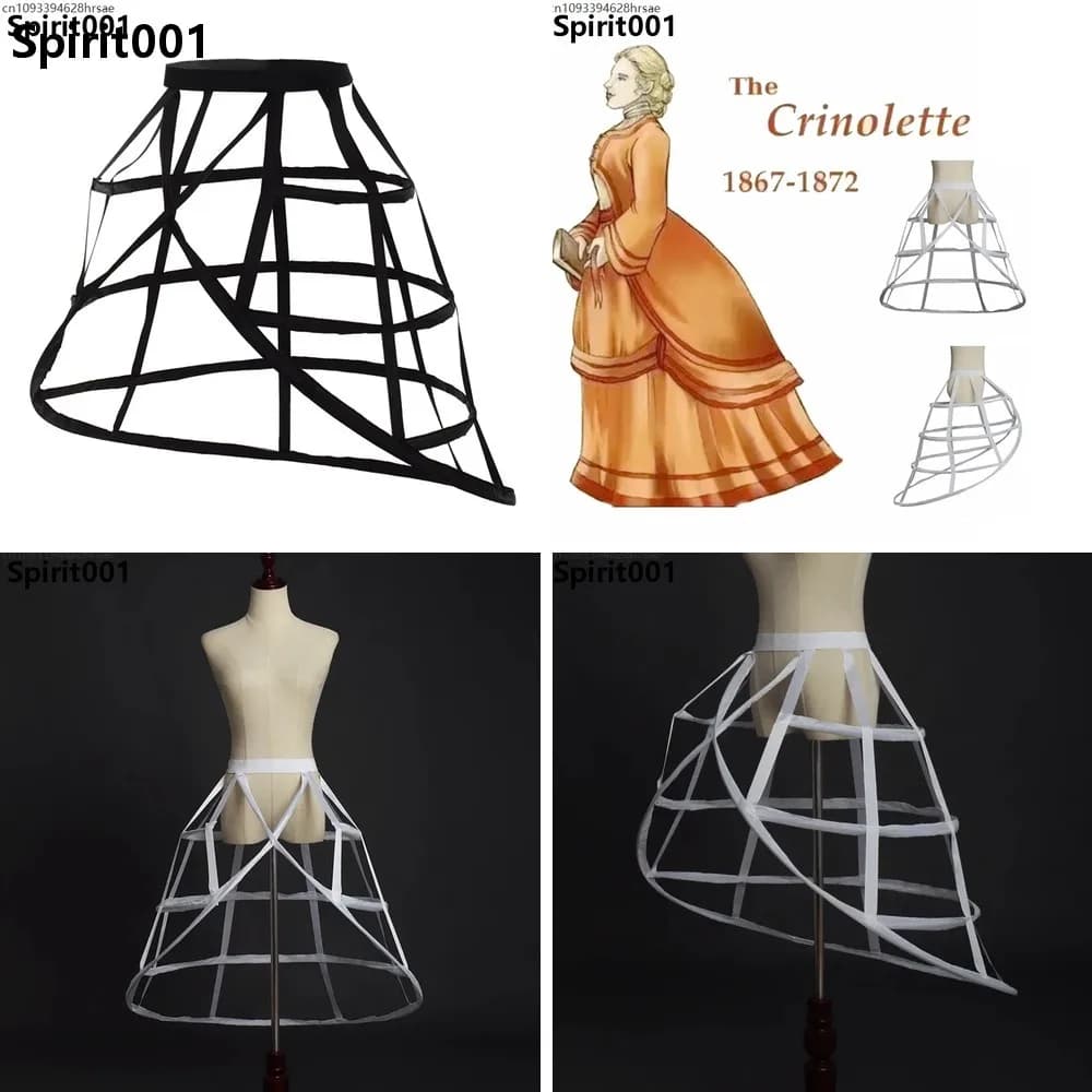 Sottogonna a gabbia per cosplay, crinolina, gonna sottogonna da donna, gonna a coda di rondine irregolare per sposa, pannier da matrimonio in bianco e nero