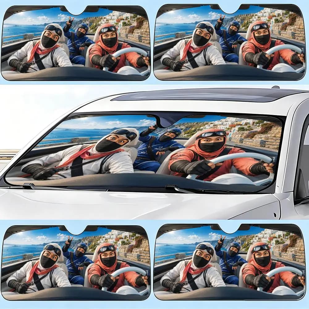 Parasole Divertente Ninja per Parabrezza Auto, Protezione Solare Anteriore, Blocco UV, Isolamento Termico, Copertura Parasole