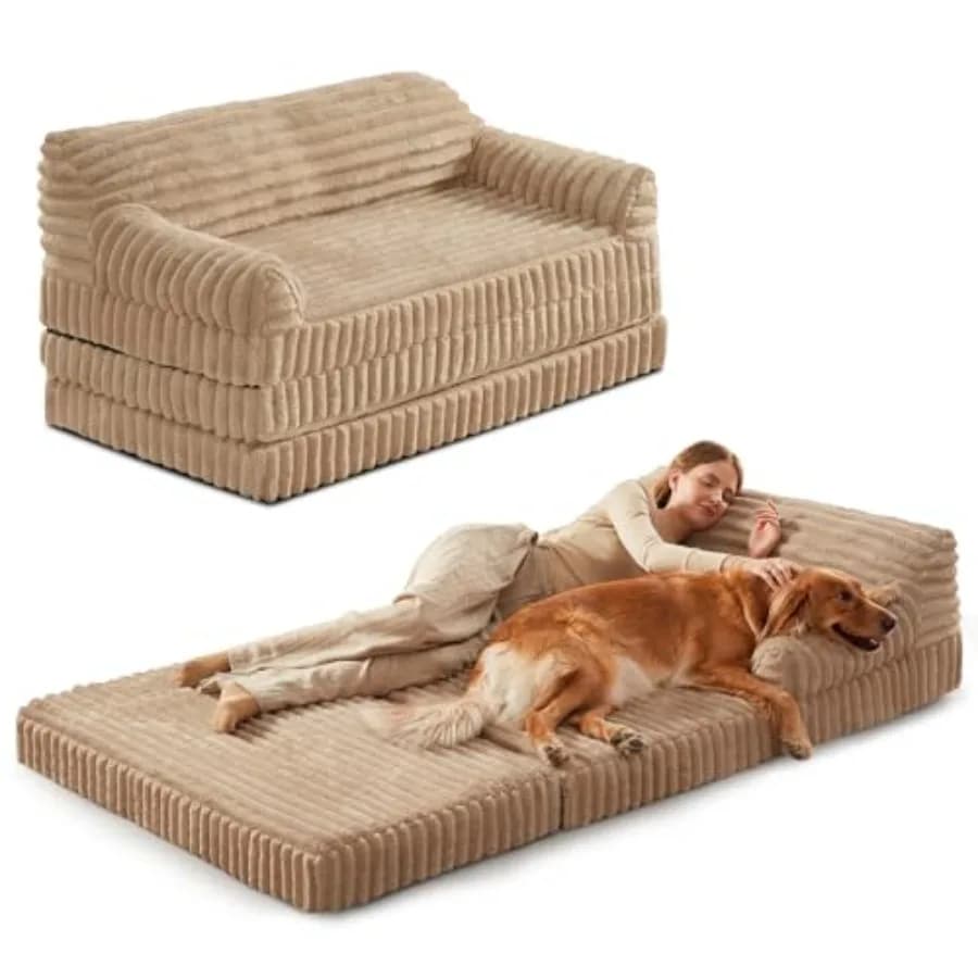 Foldable Bed for Dogs and Humans, Memory Foam Orthopaedic in Nido d'Ape, Adult Size, with Washable and Anti-slip Coating