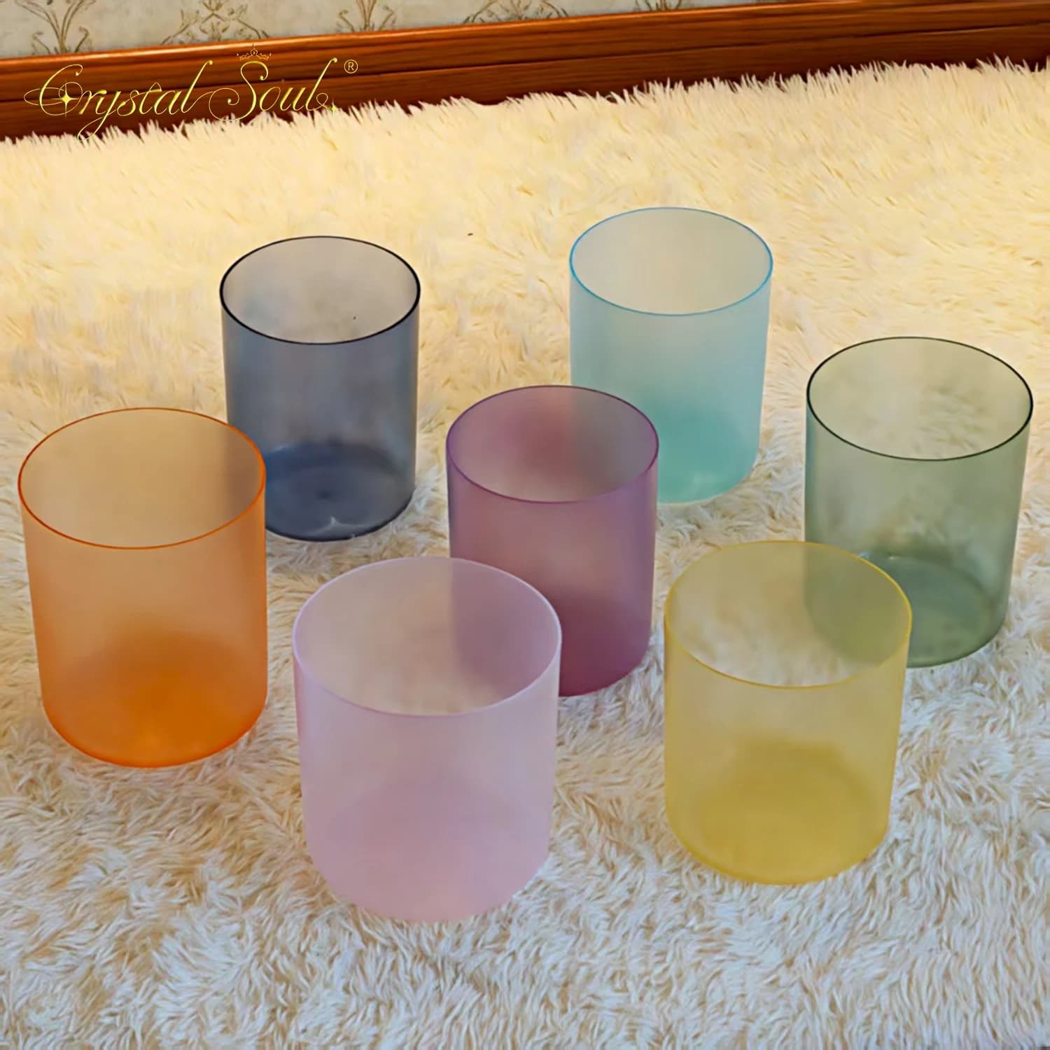 CrystalSoul 432Hz Matte Transparent Alchemy Crystal Bowl 7 Chakras Set singing Bowl with accessories and Bag