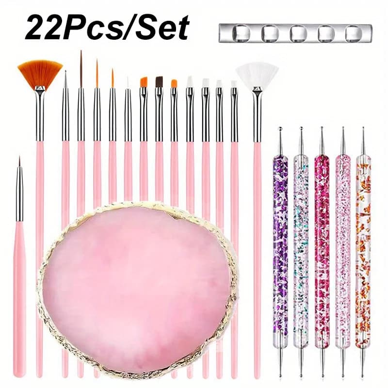 22PCS Set di pennelli professionali per nail art Punta di design Linee di gel UV acrilico Pittura Disegno Intaglio Penna punteggiata Strumento per manicure fai da te