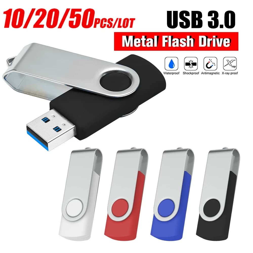 10/20/50pcs USB 3.0 Pendrive Memory Stick 8GB 16GB 32GB 64GB Metallo Flash Drive Pen Drive USB Stick 128GB Girevole Mini U disco