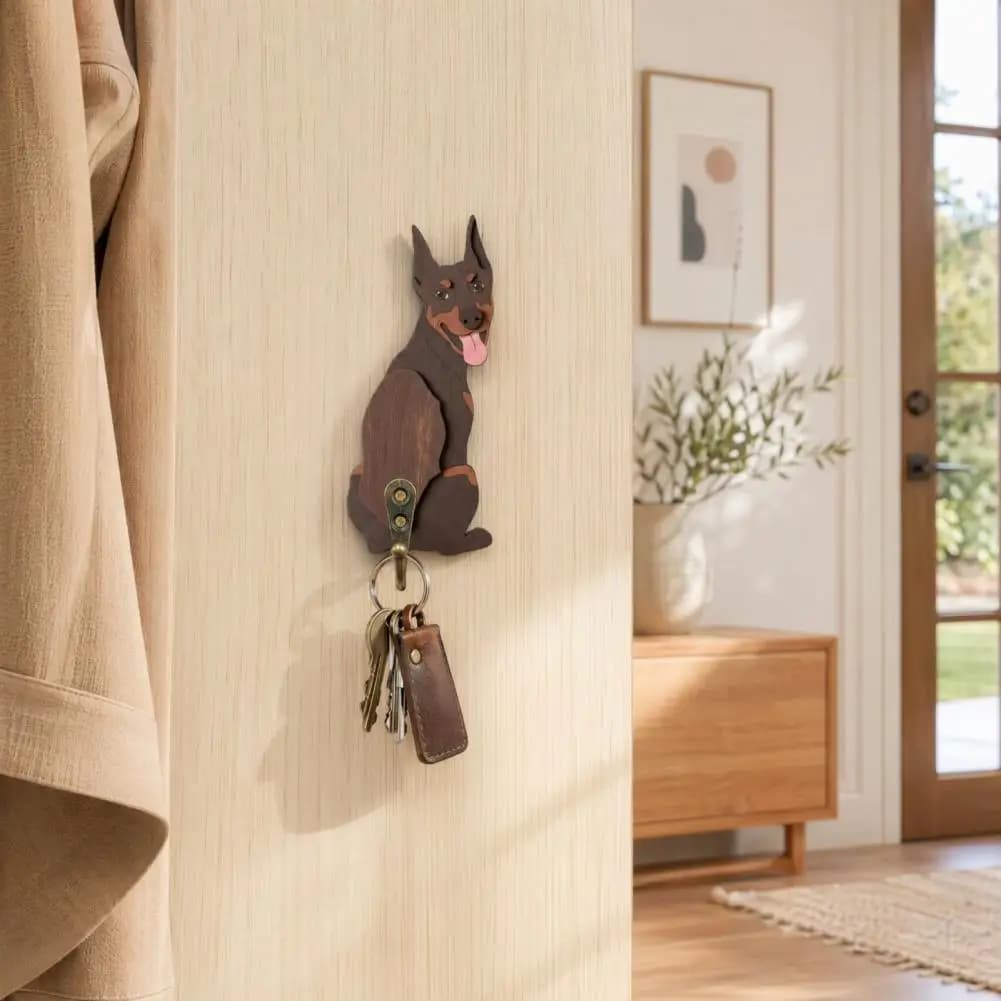 Dog Key Hook Wooden Dog Shaped Hook Decorative Dog Key Hanger Wall Mounted Leash Holder for Lovers Home Organization Fun Wall