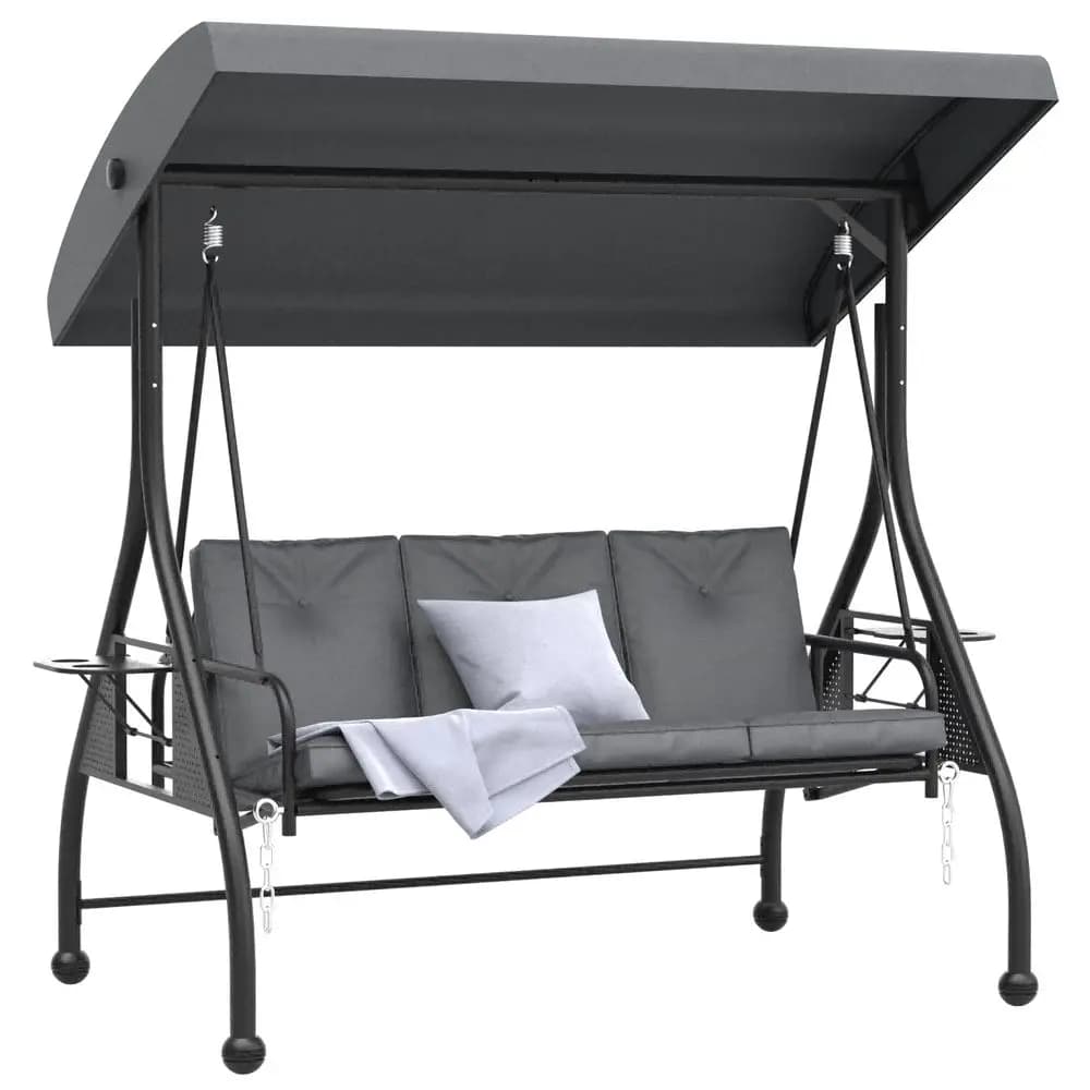Seat Outdoor Patio Glider Swing Chair with Stand amp Adjustable Canopy w Thickened Cushions, Porch Swing with Cup Holder Tray f