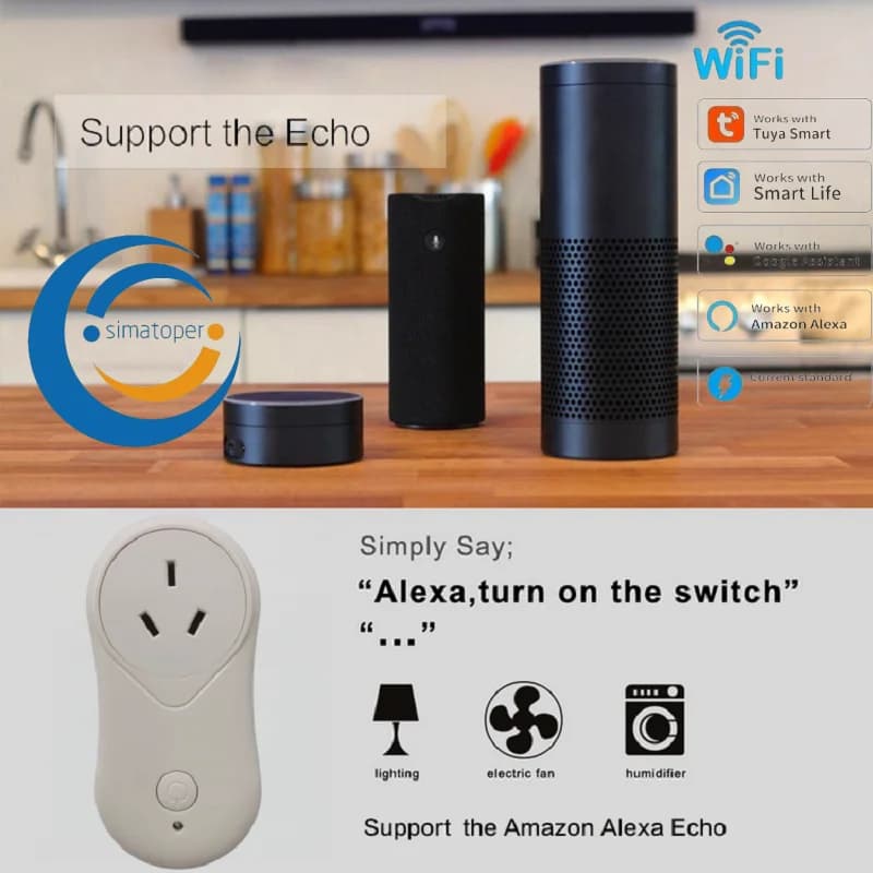 Simatoper WiFi Smart AU Socket outlet, Alexa,Google Home,Voice Control,Time,2.4GHz,Time,Tuya/smart life App.AU plug.10A.USB 1.5A