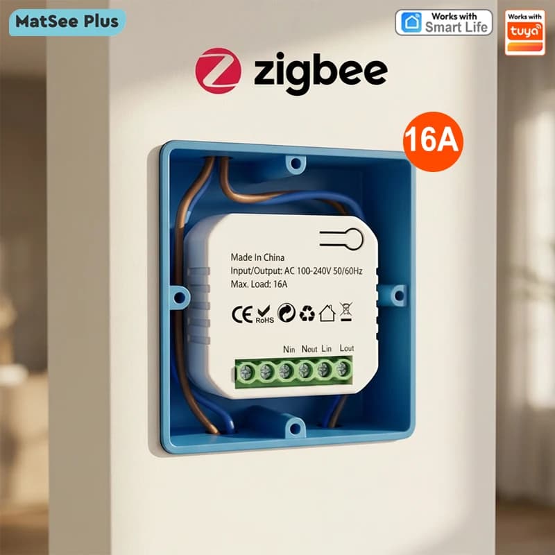 ZigBee Intelligent Switch Relay Module with KWh Counter, Energy Monitoring, Timer, 16A Overload Protection, Compatible with Google Home and Alexa