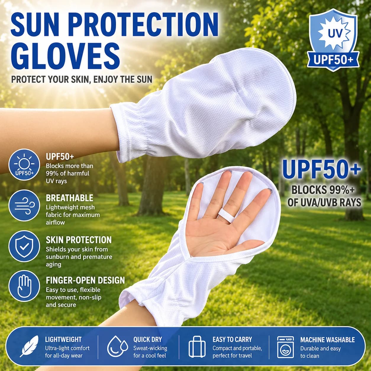 Summer driving sun protection gloves, outdoor cycling loose, UV resistant, anti slip, breathable short gloves