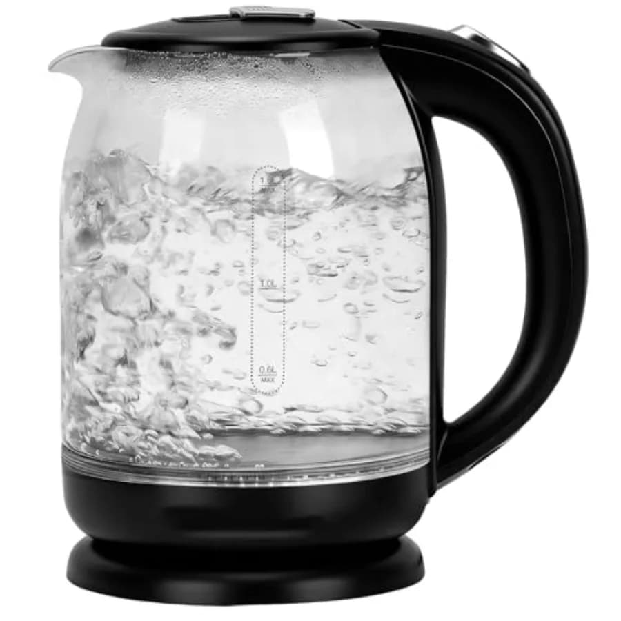 Bollitore elettrico domestico, tutto in acciaio inossidabile 304 e senza contatto con il plastico, spegnimento automatico, vetro borosilicato con visualizzazione del bollimento