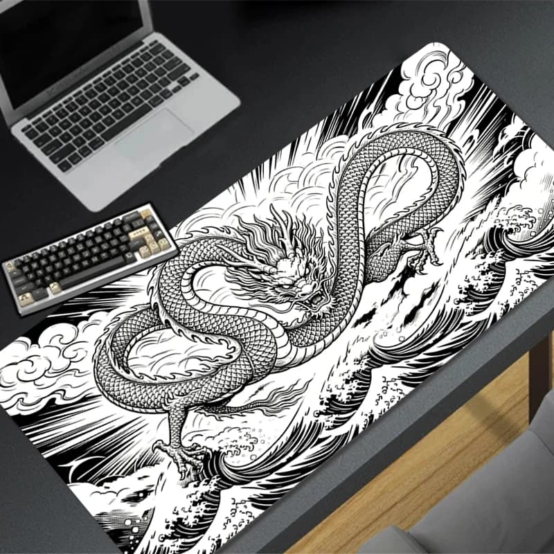 Large Dragon Mouse Pad Gaming E-sports Players Desk Mat Laptop Accessories Anime Carpet Non-Slip Black Dragon Extended Mousepad