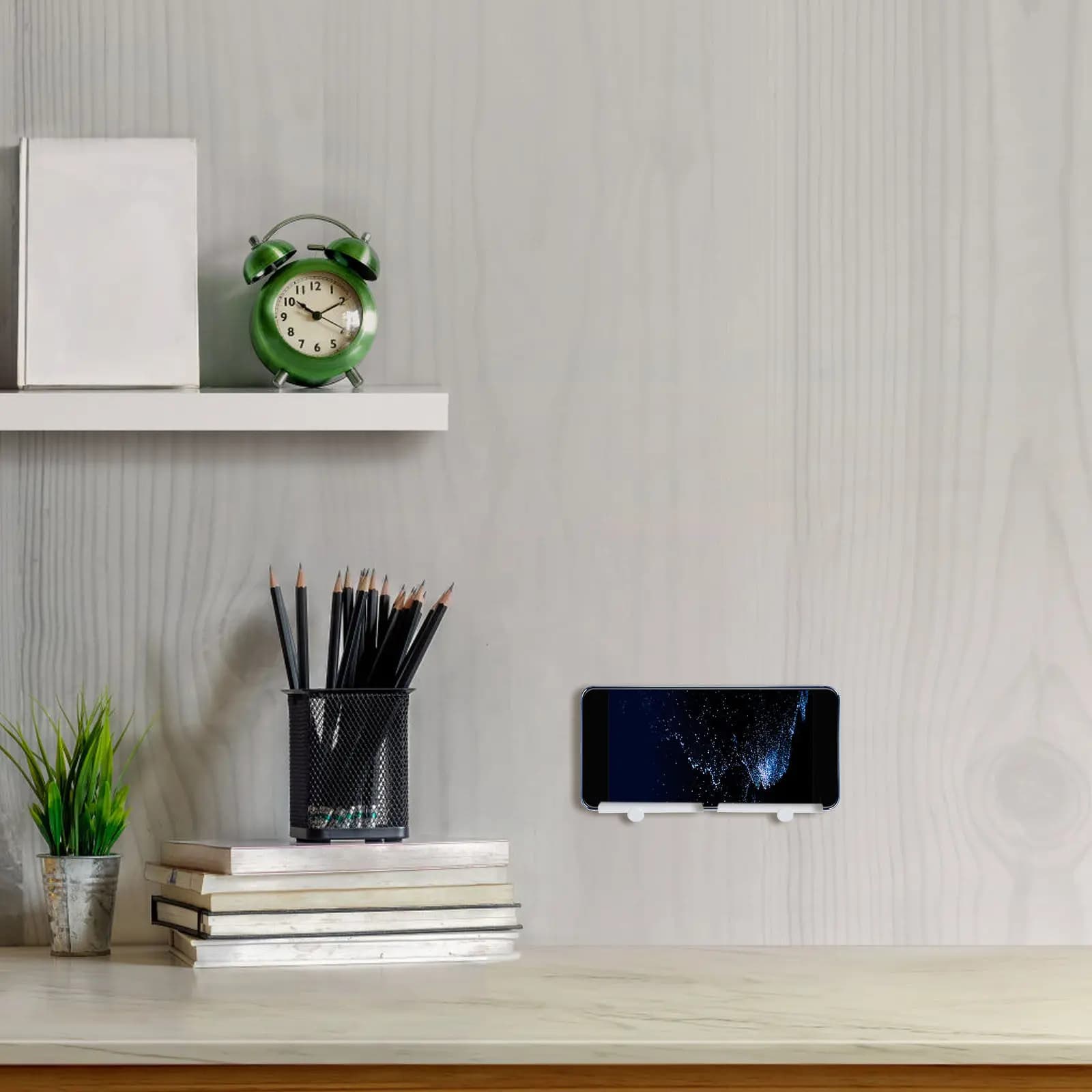 Wall-Mounted Mobile Phone Holder Plastic Wall Storage Rack Speaker Shelf Compact Organizer for Bedroom Living Room Office