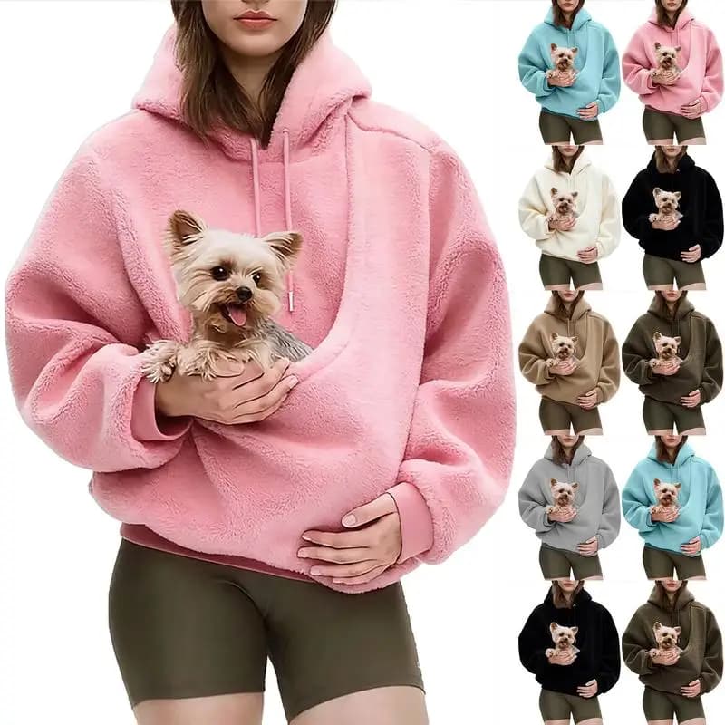 Felpa con cappuccio con tasca a marsupio, indossa il tuo cane per un tempo accogliente e coccole Felpe da donna Pullover a maniche lunghe Top casual color kaki