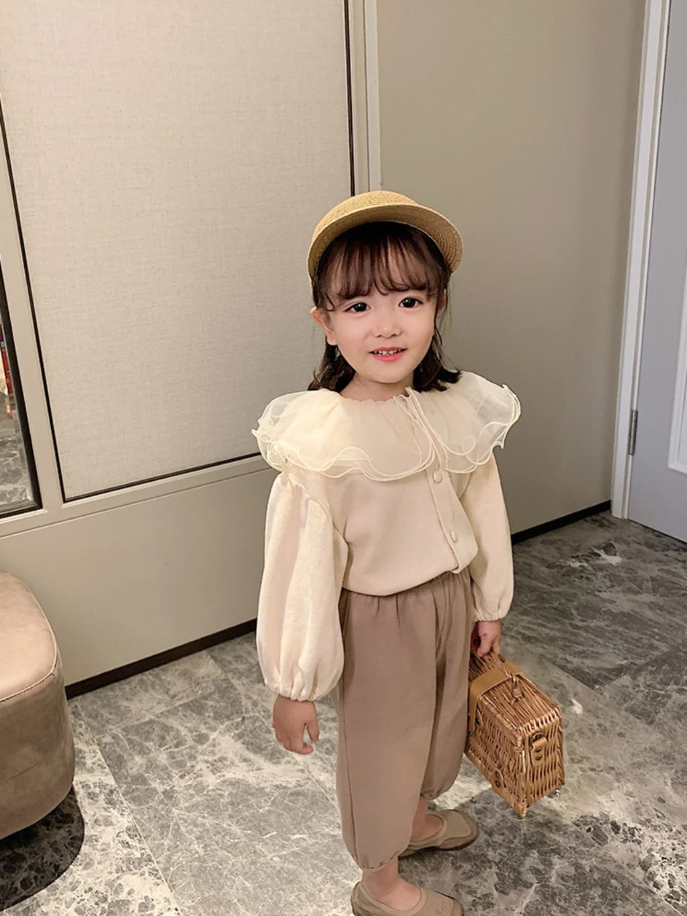 Cardigan Primaverile Nuovo 2026 per Bambine, Cappotto con Colletto a Balze Stile Bambola, Top alla Moda Casual per Bambine dai 3 agli 8 Anni