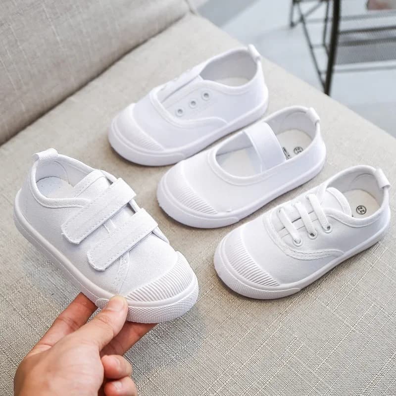 Children All White Canvas Shoes Student Casual Kids Loafers School Boys Girls Soft Bottom Cloth Fabric Sneakers Shoe