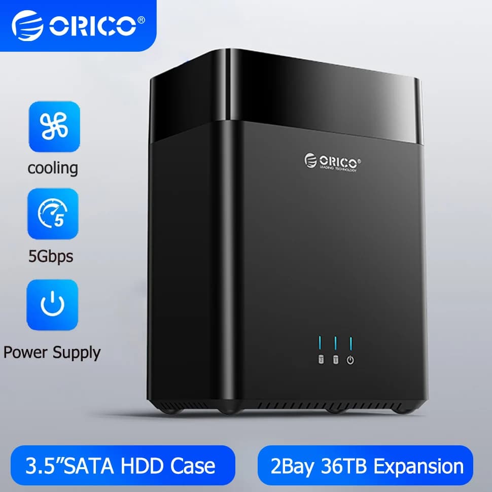 ORICO Custodia per disco rigido con custodia per HDD a 2 alloggiamenti Docking station SATA da 3,5" USB 3.0 Tipo C DAS Scatola di immagazzinaggio Espansione da 36 TB per PC portatile