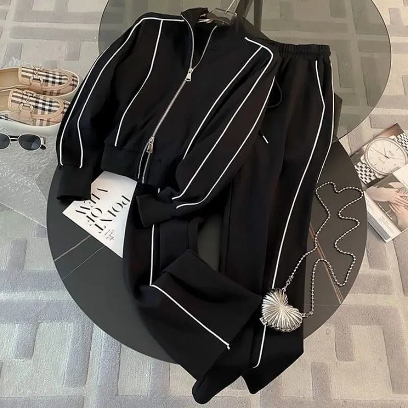 Women's Long Sleeve Cardigan, Fashion Sporty Set, New Korean Style Spring and Autumn Set with Casual Pants, Two Pieces