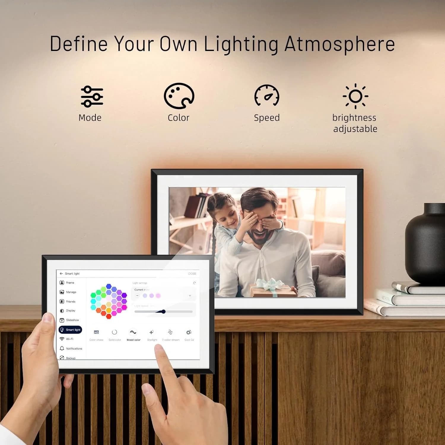 Cornice Digitale Intelligente da 10.1 Pollici con Luce LED, Condividi Foto e Video Tramite l'App AIMOR (Modello 2026)