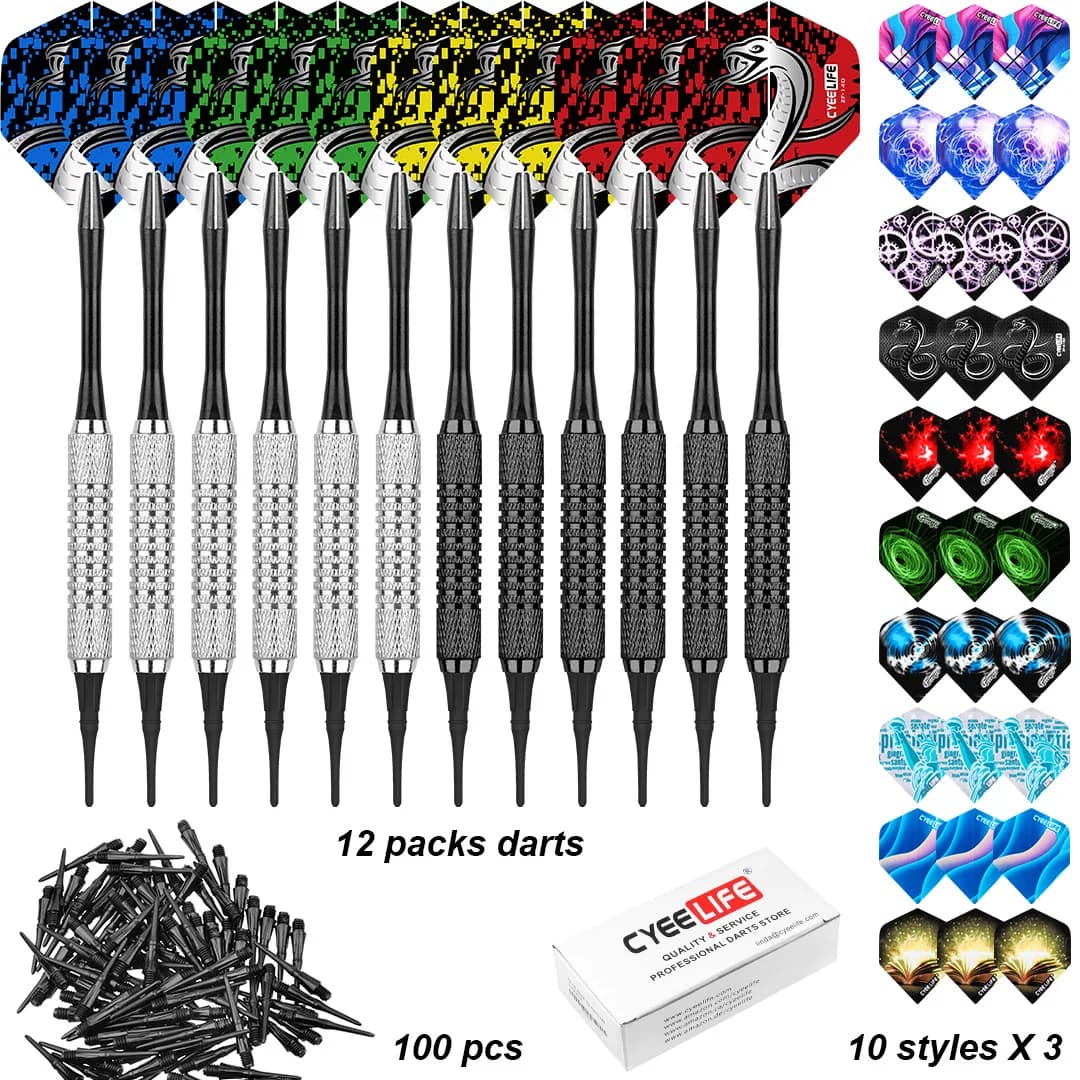 CyeeLife Set di freccette Stili multipli Voli di freccette Dart professionali Set di punte in plastica morbida per accessori per freccette elettroniche