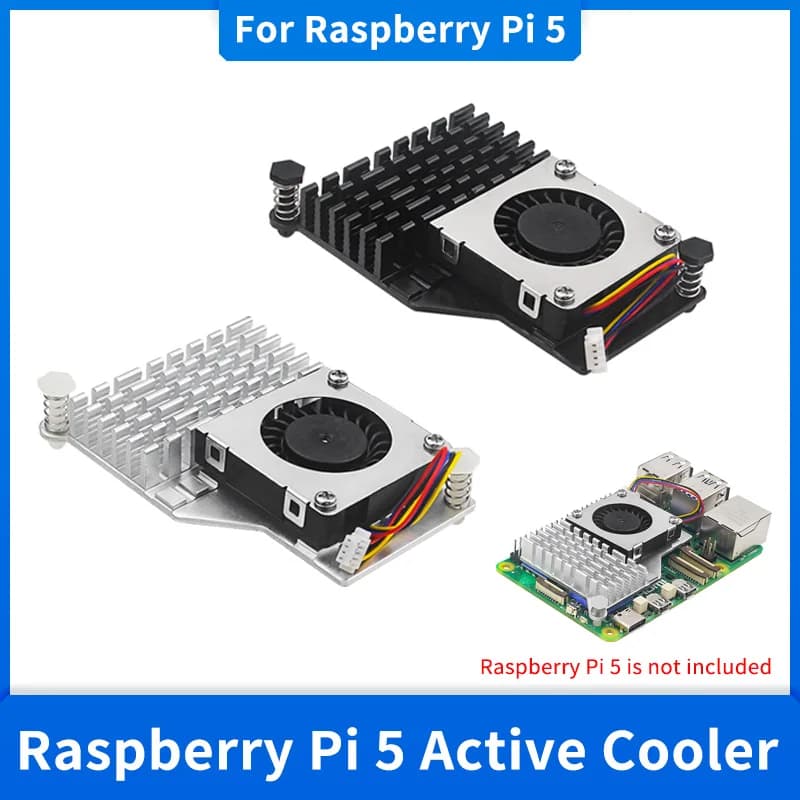 Raspberry Pi 5 ventola di raffreddamento attiva dissipatore di calore in alluminio con ventola regolabile a velocità PWM radiatore in metallo nero argento blu per RPi 5
