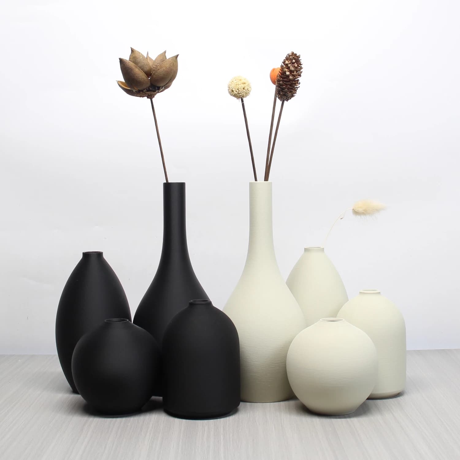 Vaso d'arte minimalista da 4 pezzi, set di vasi, perfetto per l'arredamento della casa di campagna, fattoria moderna, soggiorno, scaffale, tavolo, libreria,