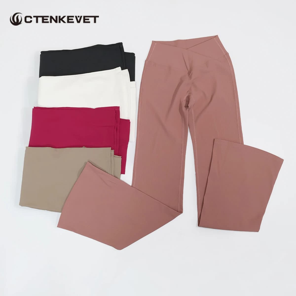 Ctenkevet Pantaloni Estivi da Donna a Vita Incrociata a V, Gamba Larga, Asciugatura Rapida, per Danza e Allenamento, Leggings Svasati da Palestra Femminili, Stile a Righe