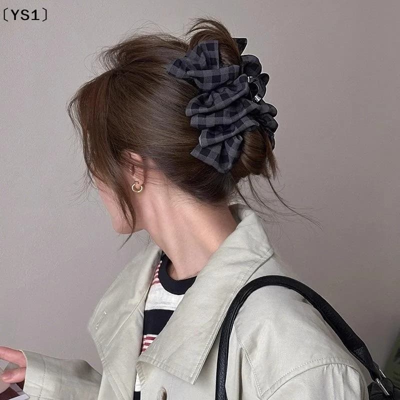 〔YS1〕Striped Plaid Hair Claws Crab Bow Korea Fashion Ribbon For Women Ponytail Holder Barrettes Hairpin Clips