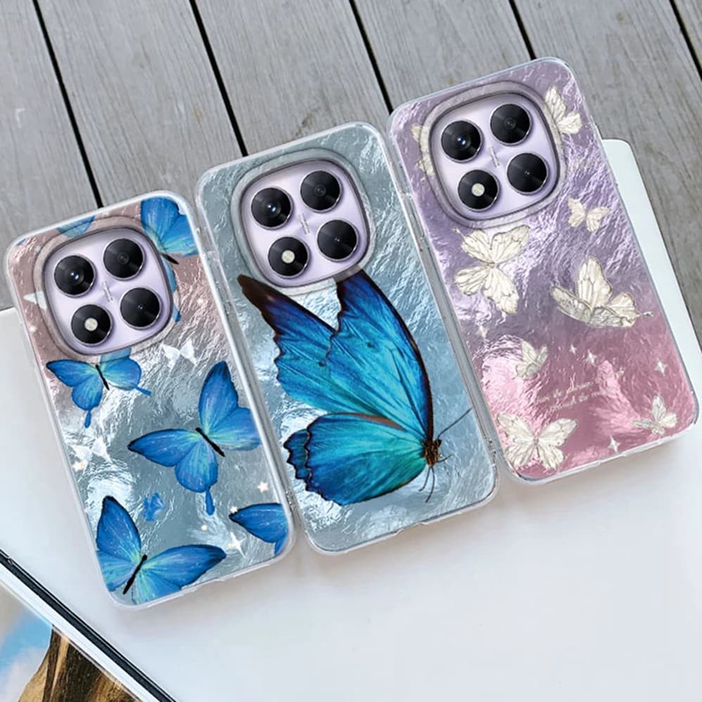 Custodie di Lusso con Texture a Farfalla Glaciale per Xiaomi Redmi Note 15 Pro 15C 14C 13C 14 13 12 11 10 9 8 A3 A2 A1 A5 - Cover per Telefono da Donna