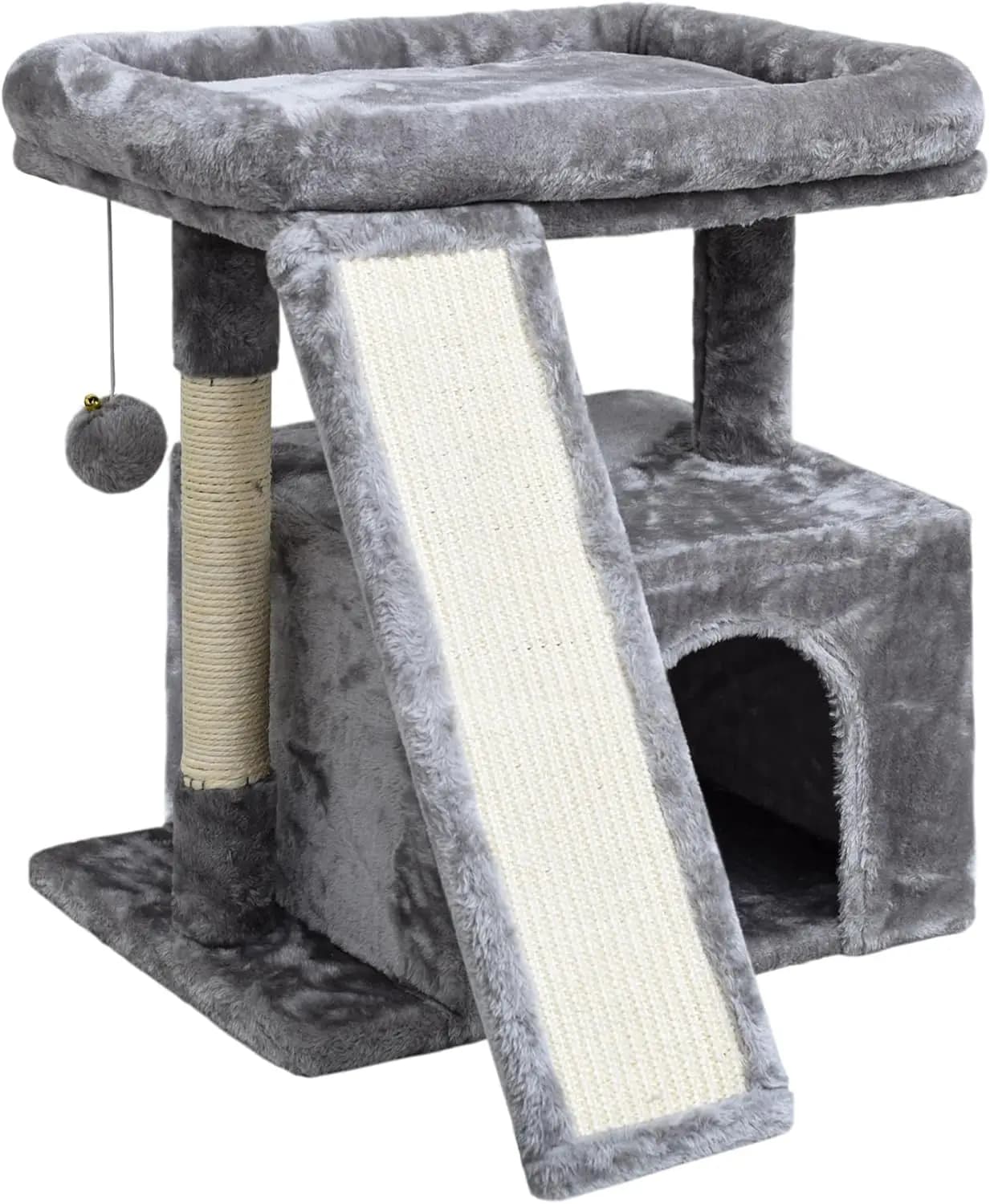 Piccolo Albero per Gatti da Interno, Torre per Gatti con Tiragraffi e Tavola, Cuccia per Gatti con Posatoio per Gattini, Cuccia Stabile