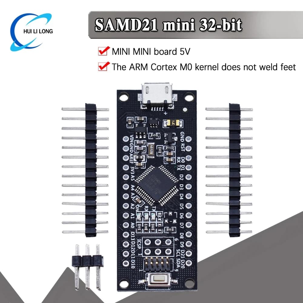 SAMD21 M0-Mini. 32-bit ARM Cortex M0 core. Unwelded pins. Compatible with Arduino Zero, Arduino M0. Mini shape