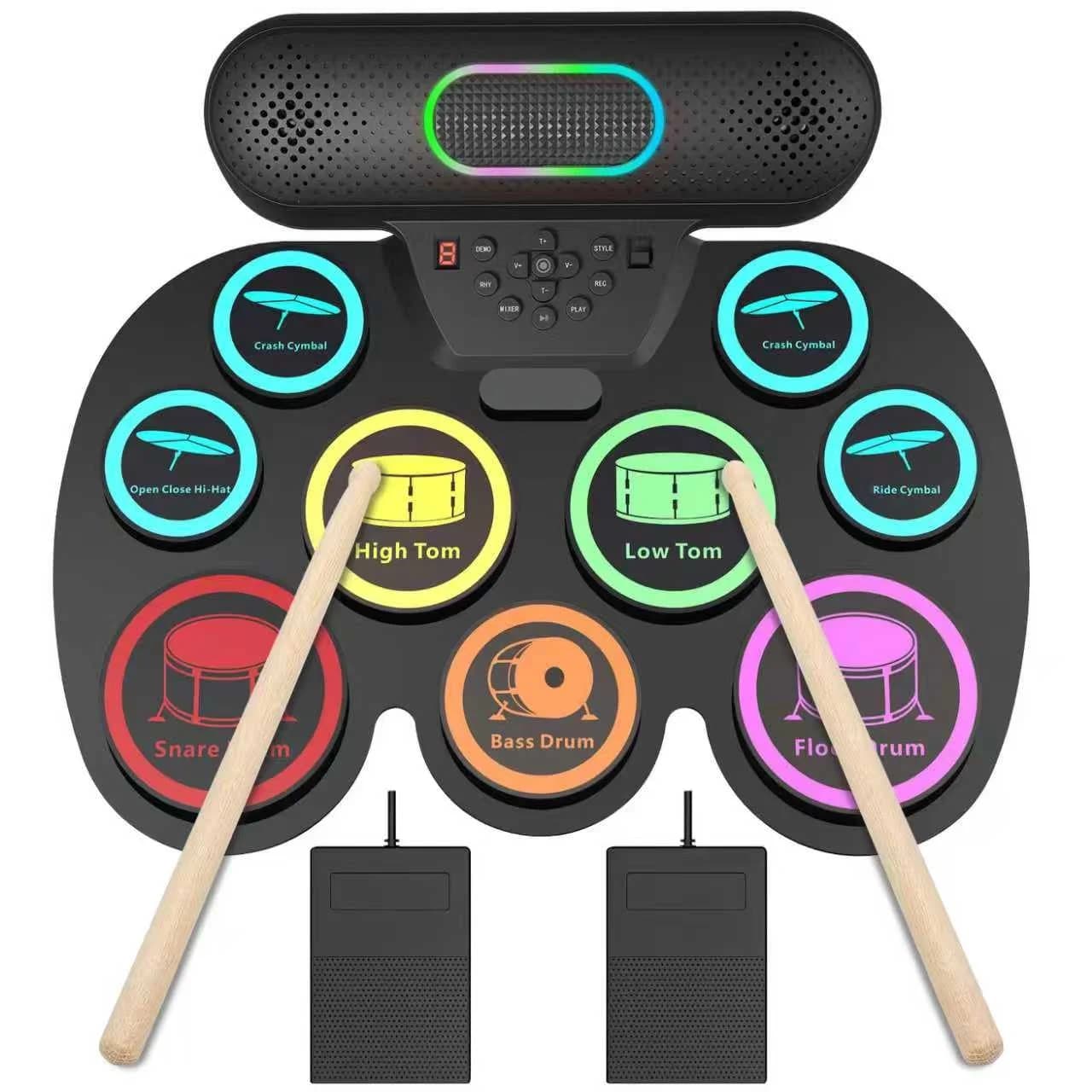 Roll-up drum pad, 9-pad electronic drum kit, suitable for beginners, drum accessories, electronic drum pads, electric drum kit w