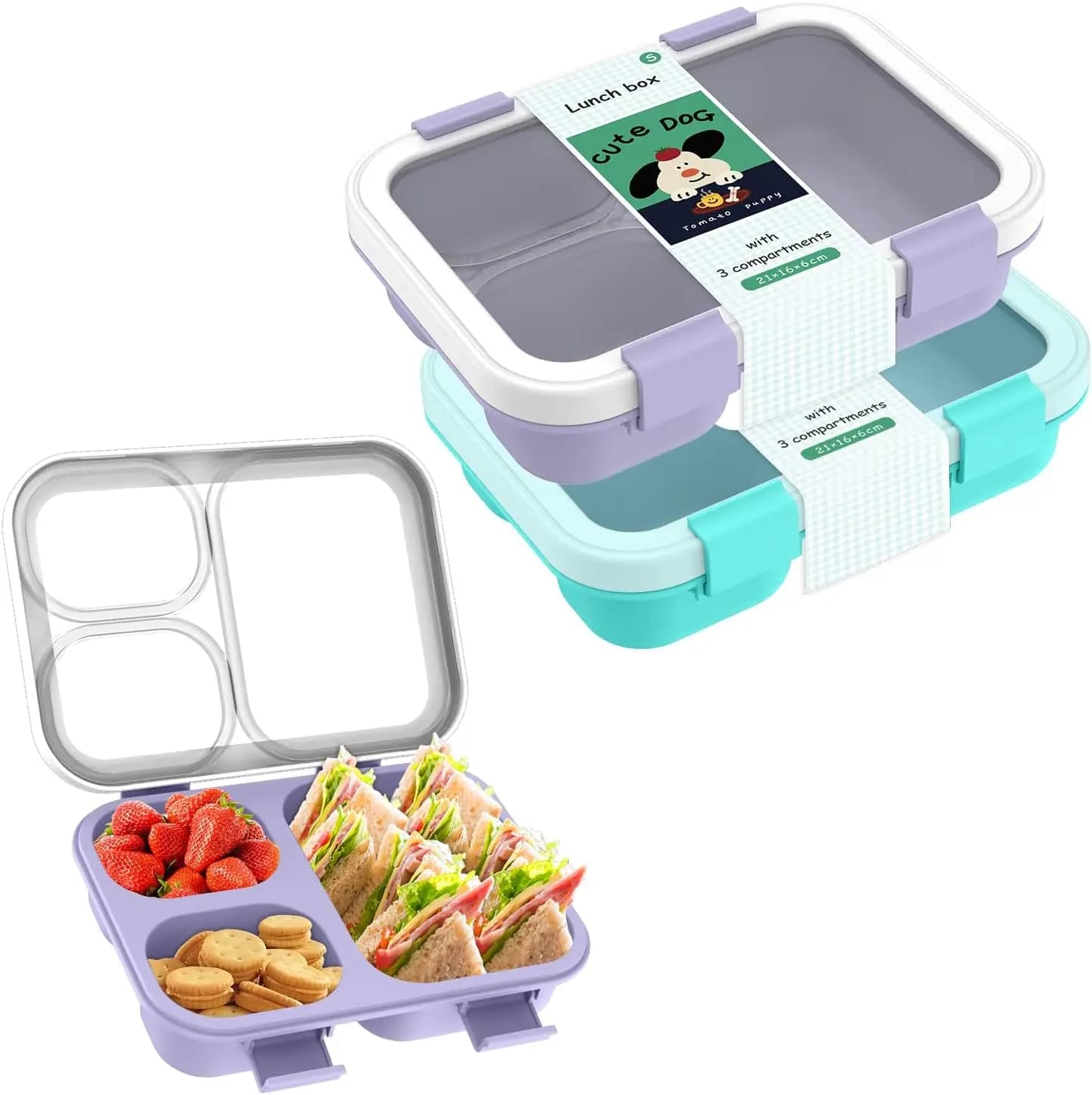 Lunch Box con coperchi Contenitori per la preparazione dei pasti a 3 scomparti Contenitori riutilizzabili per la conservazione degli alimenti impilabili a tenuta stagna per viaggi in ufficio