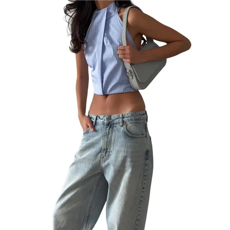 CYL-Women's Sleeveless V Neck Striped Blouses For Work And Casual Summer Outfits