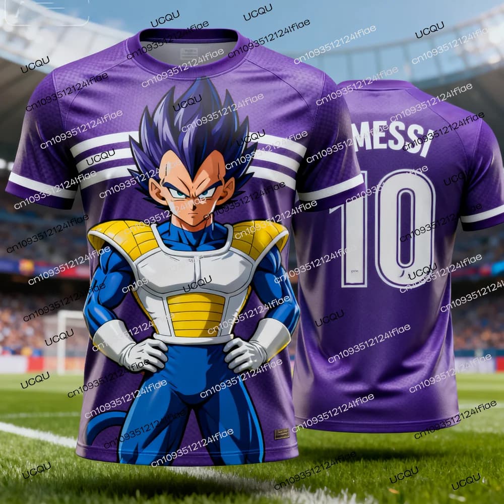 2025 Nuovo Anime giapponese Dragon Ball Z Vegeta Edizione speciale Maglia da calcio Messi Collector Edition T-shirt da uomo Sport Tshir-t