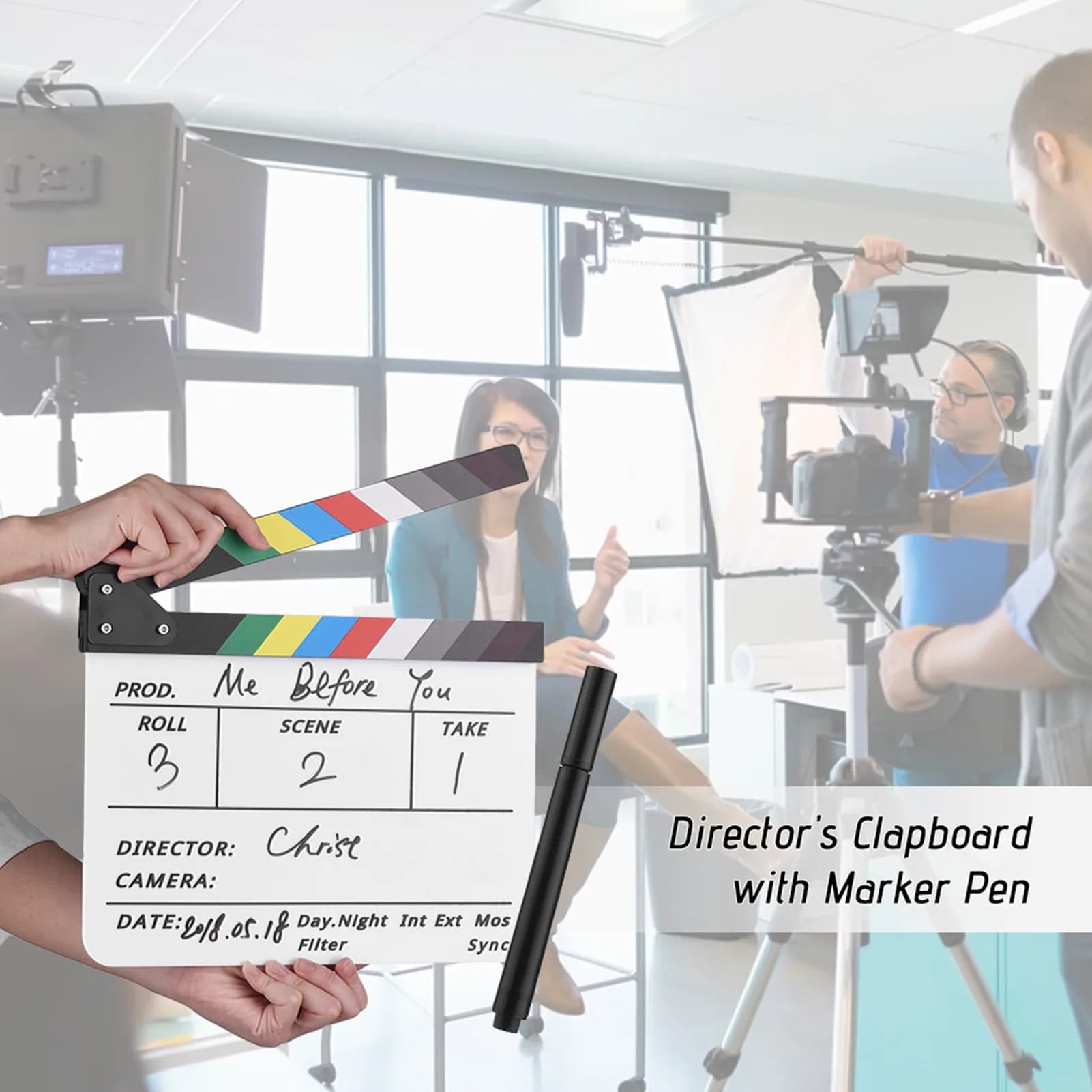 【Nuovo】Tavoletta per Regista in Acrilico Cancellabile a Secco, Tavoletta Cinematografica per Scene di Film e TV con Pennarello, Colore Bianco