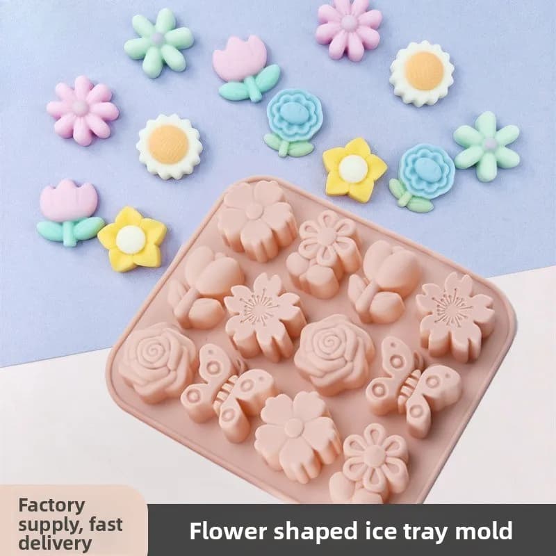 Adorable flower-shaped household food-grade ice cube mold silicone ice tray sunflower cartoon ice maker ice box