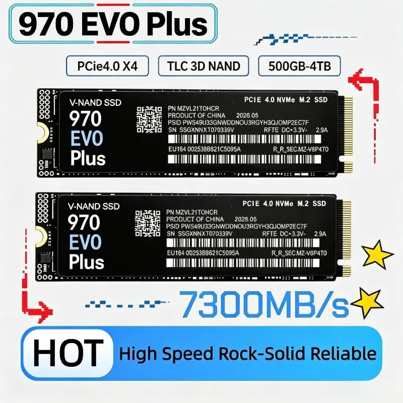 970 EVO Plus SSD High-Speed, 7300MB/s PCIe 4.0 x4, TLC 3D NAND NVMe M.2 2280, 500GB-4TB Gaming Solid Disk for PS5, PC & Laptop.