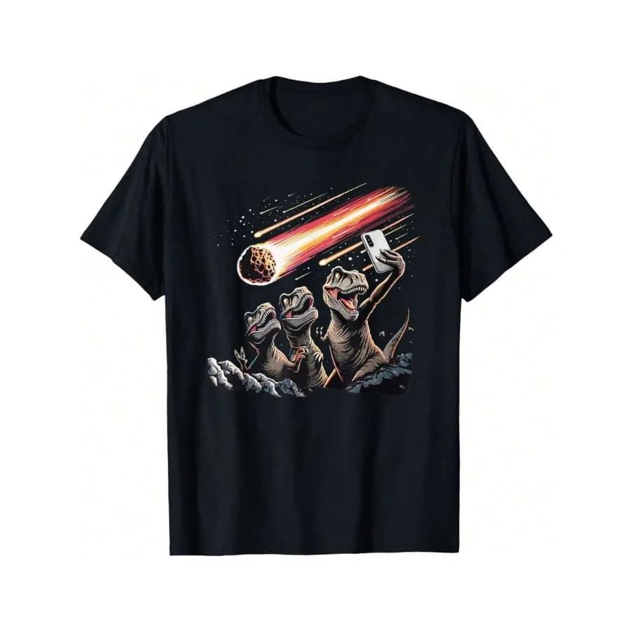T-shirt da uomo con grafica divertente di dinosauro T-Rex che fa selfie e urla, morbida e traspirante, a maniche corte, perfetta per l'uso quotidiano all'aperto