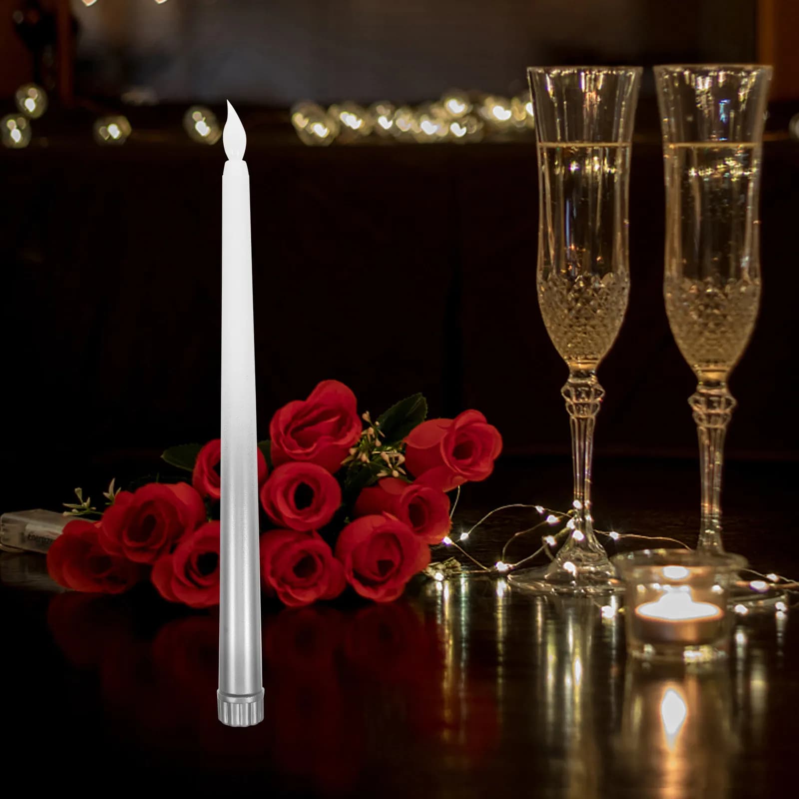 Candele Elettroniche LED a Stelo Lungo Senza Fiamma e Senza Batteria, Luce Tremolante per Decorazione Romantica di Casa, Hotel e Ristoranti