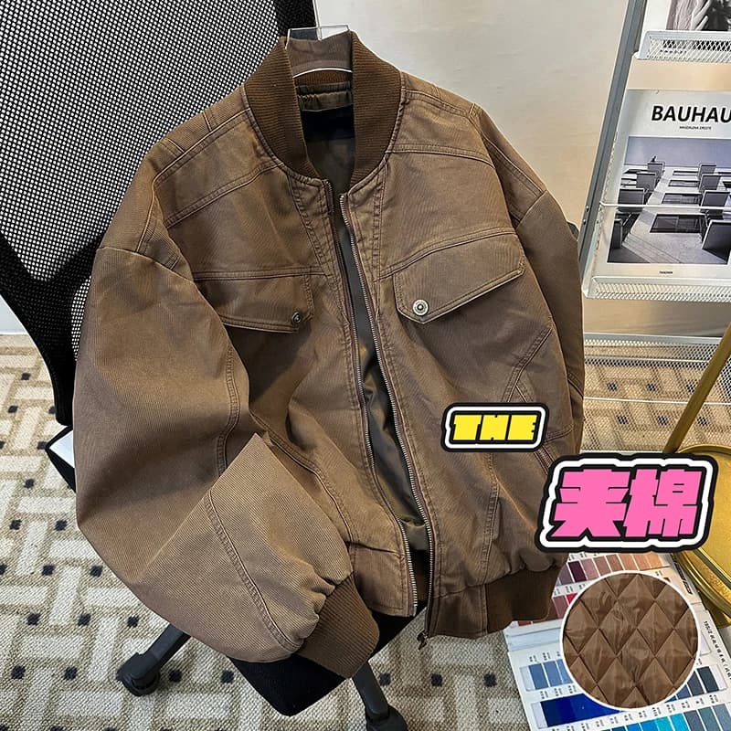 Retro American Short Workwear Jacket Men's Winter Heavy Duty Loose CleanFit Harrington Cotton Coat Youth Trend Long Sleeve