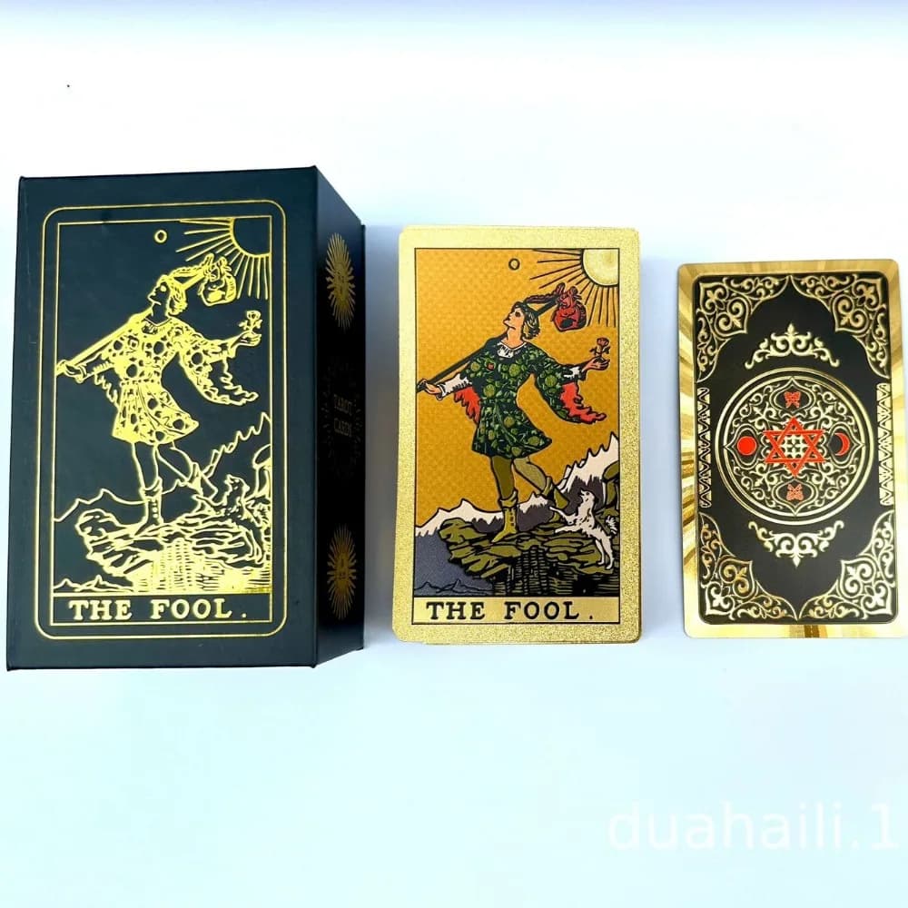 Mazzo di tarocchi in lamina d'oro nero esagramma da 12 * 7 cm - 78 carte dei tarocchi impermeabili resistenti ai graffi in confezione regalo rigida