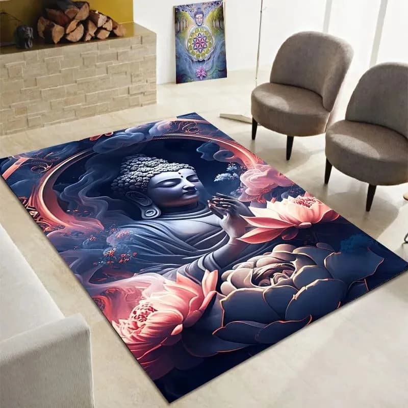 Printed Carpet Buddha Temple Prayer Mats for Buddhist area per bedroom Living room Entrance Non-slip carpet for yoga