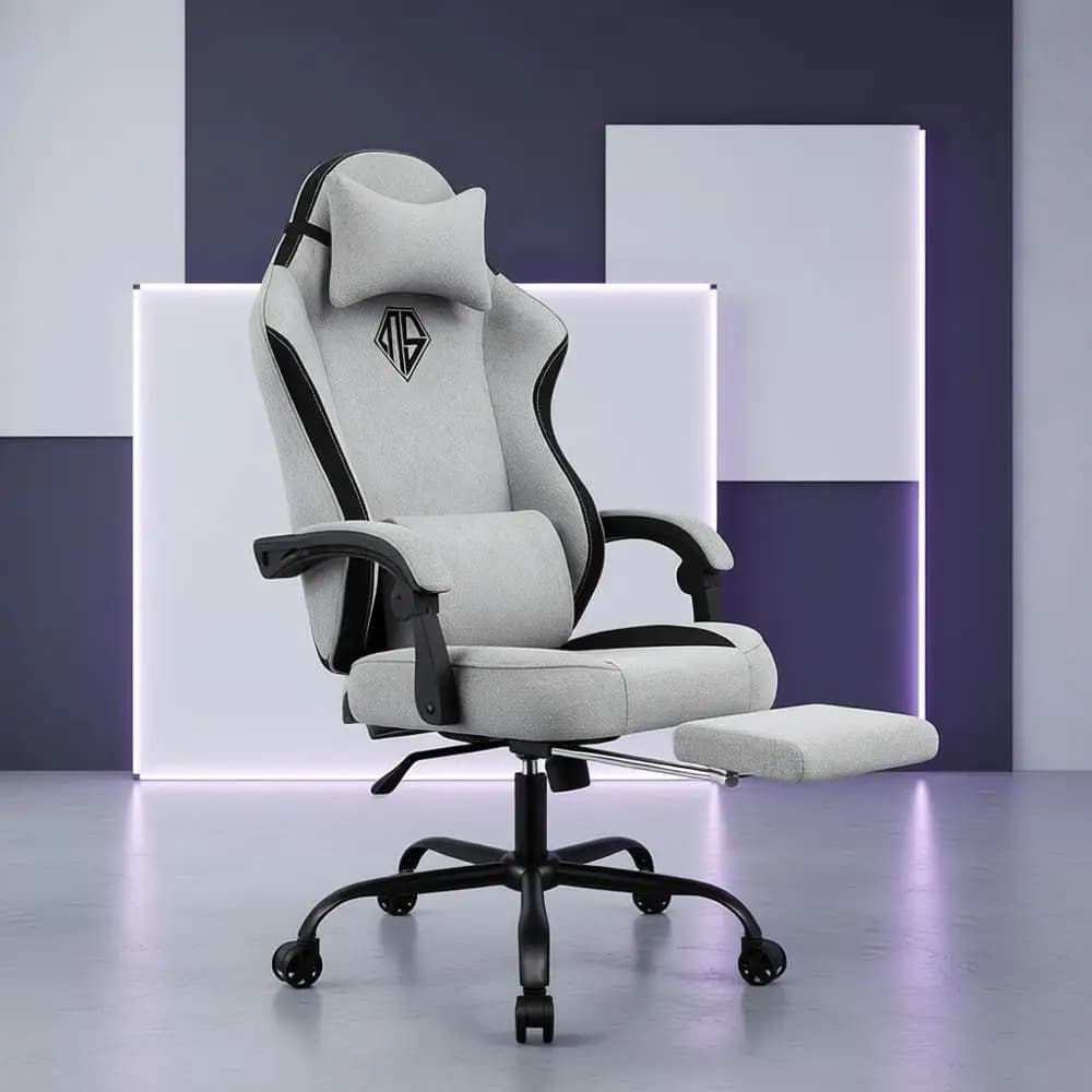 Sedia da gioco ergonomica reclinabile con poggiapiedi, supporto lombare regolabile e poggiatesta, comoda sedia da scrivania per adulti, supporto