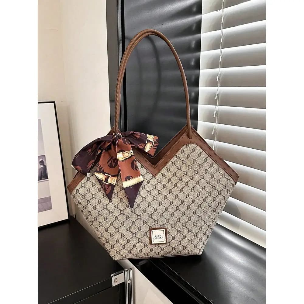 Women Tote Bag, Elegant Vintage Style Casual Versatile Large Capacity Handbag With Scarf